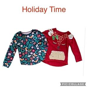 Christmas reindeer ornaments girls long sleeves tee bundle of 2 size 4/5